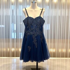 Sydney's Closet Navy Blue Prom Corsett Back Tulle Cocktail Dress Size 16